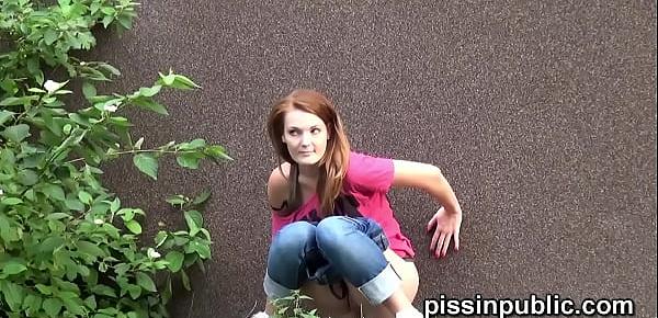  Desperate girls are pissing in front of their neighbours house